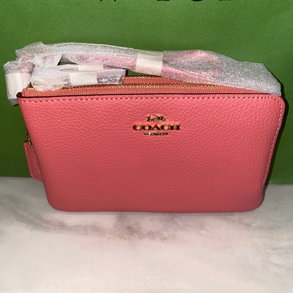 Coach Pink double zip pebbled Leather Wristlet - Picture 6 of 6
